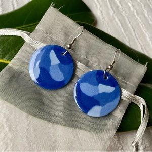 Blue Abstract Disc-Shaped Dangle Earrings